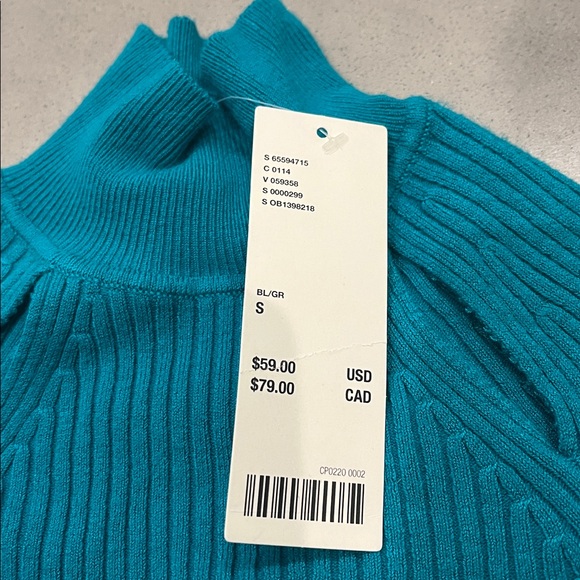 NWT Urban Outfitters Aria Ribbed Cutout Turtleneck Sweater in Teal - Picture 5 of 7